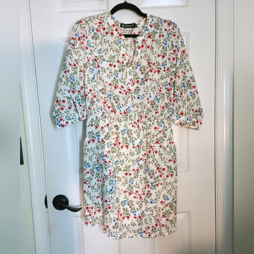 Allegra K dress, white floral, size S